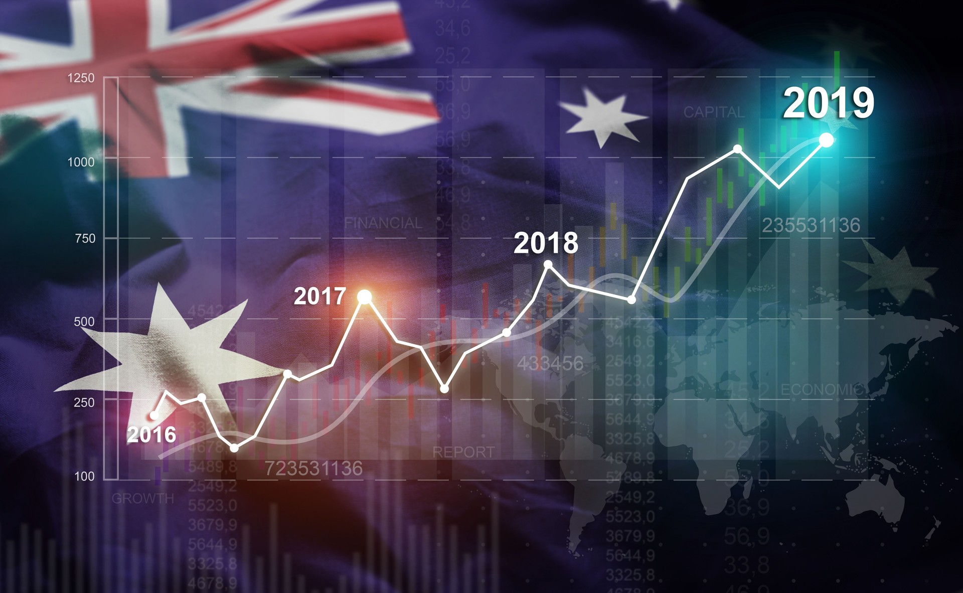 Growing Statistic Financial 2019 Against Australia Flag